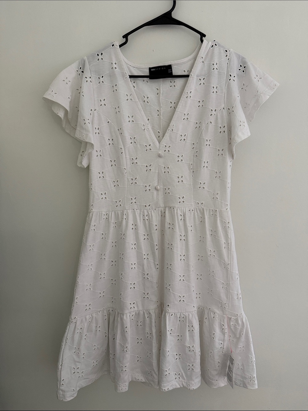 ASOS White Eyelet V-Neck Mini Dress - Picture 1 of 1